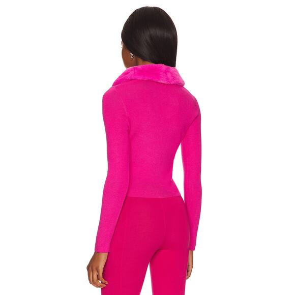 Revolve Women's Superdown Milana Faux Fur Cardigan Sweater Hot Pink Size XS NWT - Picture 3 of 8